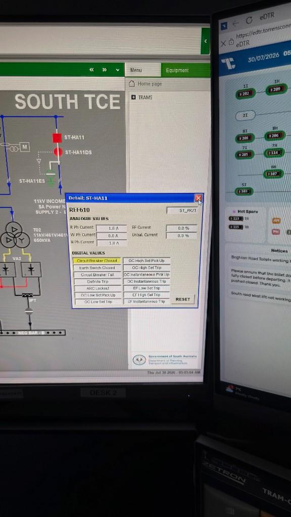 South Terrace traction power SCADA display